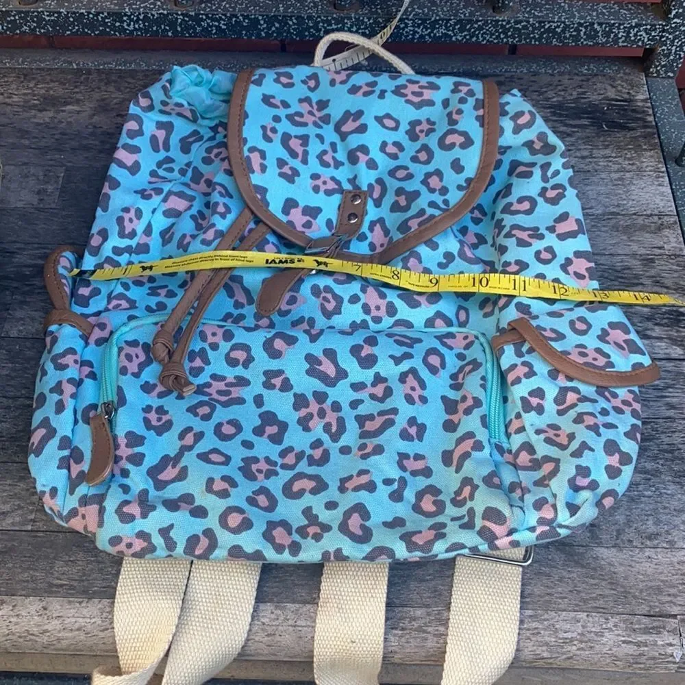 Teal leopard print back pack